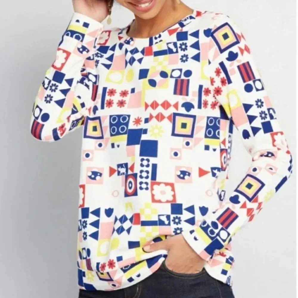 ModCloth Motif Appreciation Sweatshirt Size Medium French Terry Long Sleeve - Picture 2 of 11
